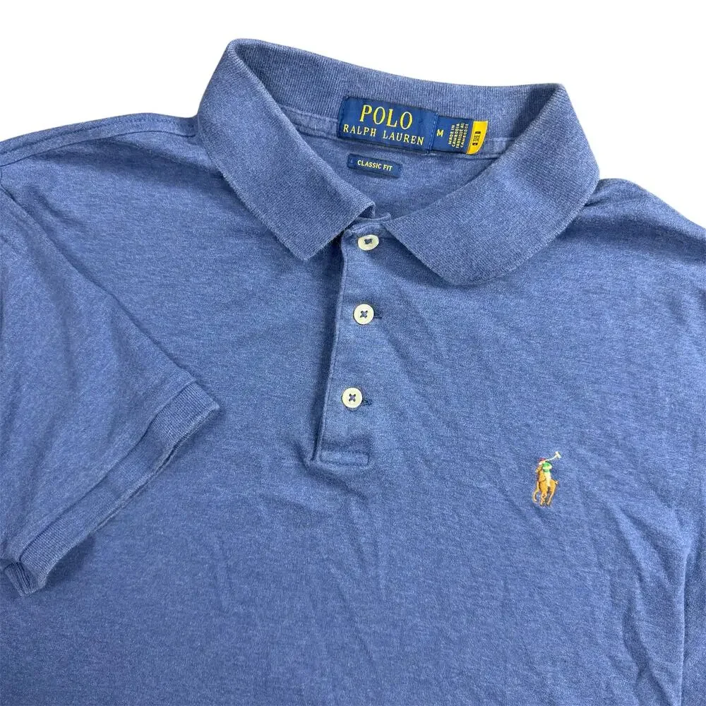 Polo Ralph Lauren Classic Fit Polo Men's M Heather Blue Multicolor Pony Cotton